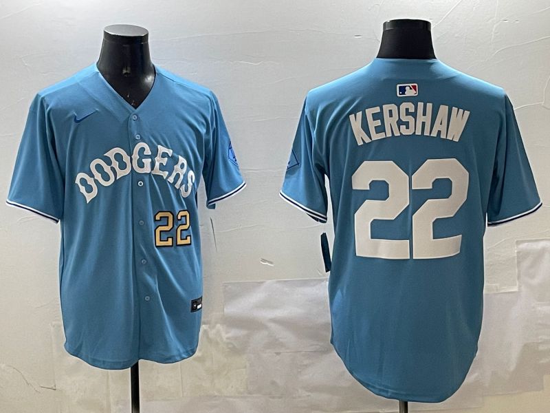 Men Los Angeles Dodgers #22 Kershaw Light Blue Joint Name 2025 Nike MLB Jersey style 10->los angeles dodgers->MLB Jersey